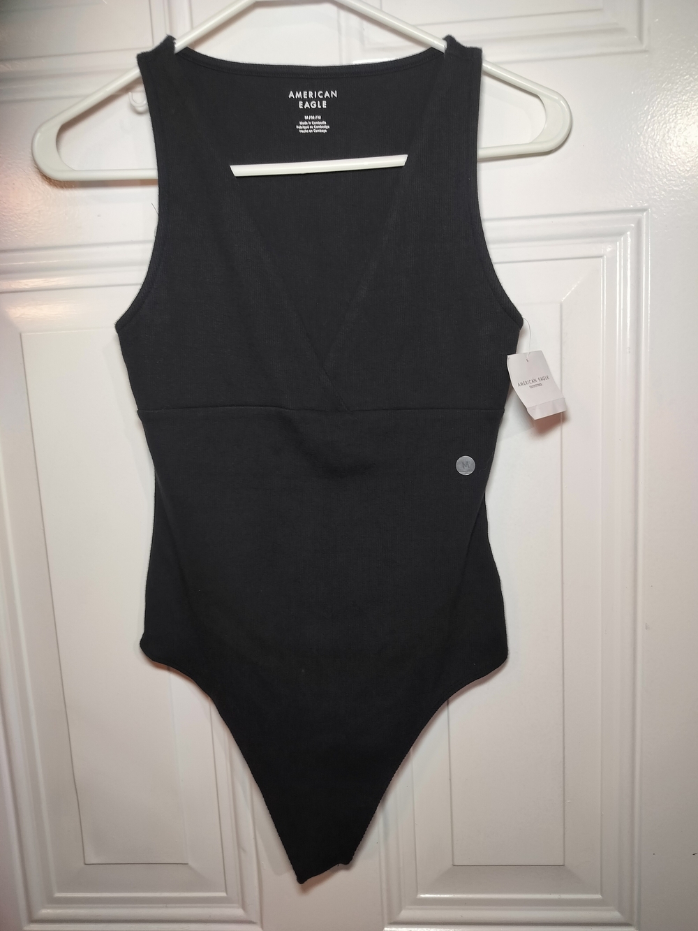 American Eagle Black Ribbed Bodysuit Size M NWT.